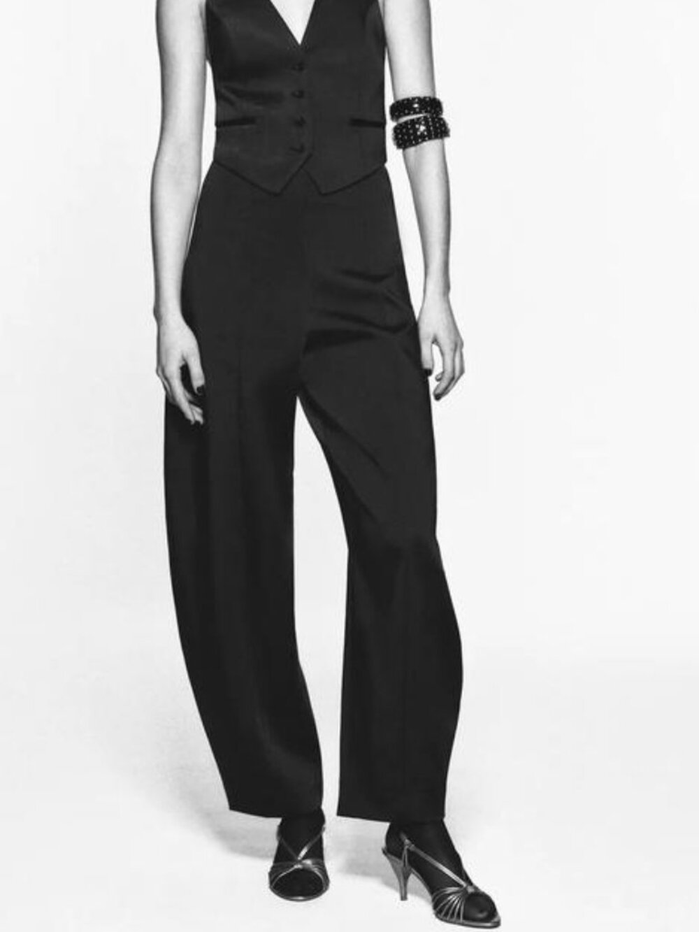 ZARA Satin Balloon Barrel Trousers Classic Silky Black Size XS